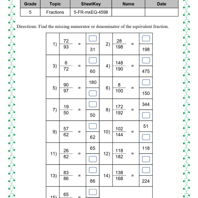 Fractions Worksheets For Grade 5 - https://eLearning24x7.com