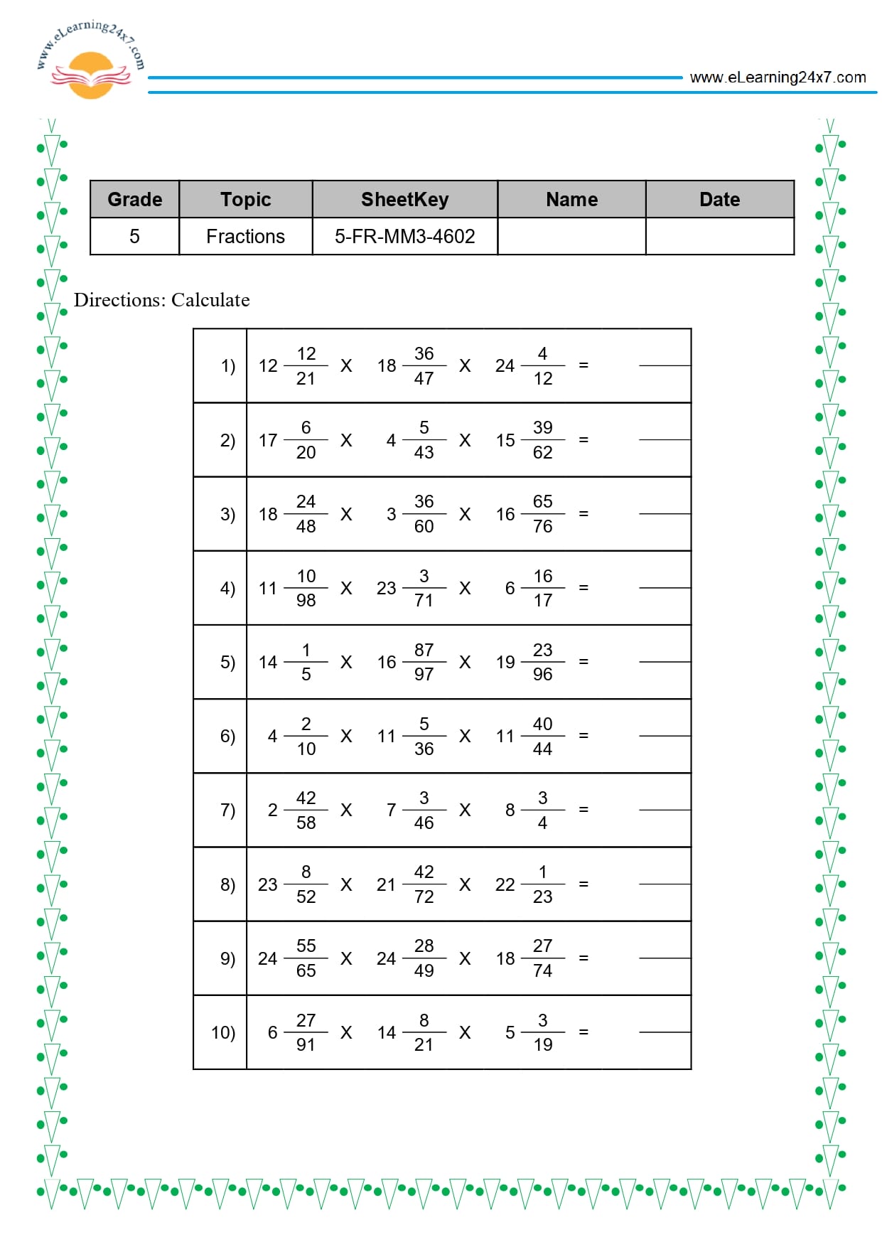 Grade 5 Fractions Multiplication