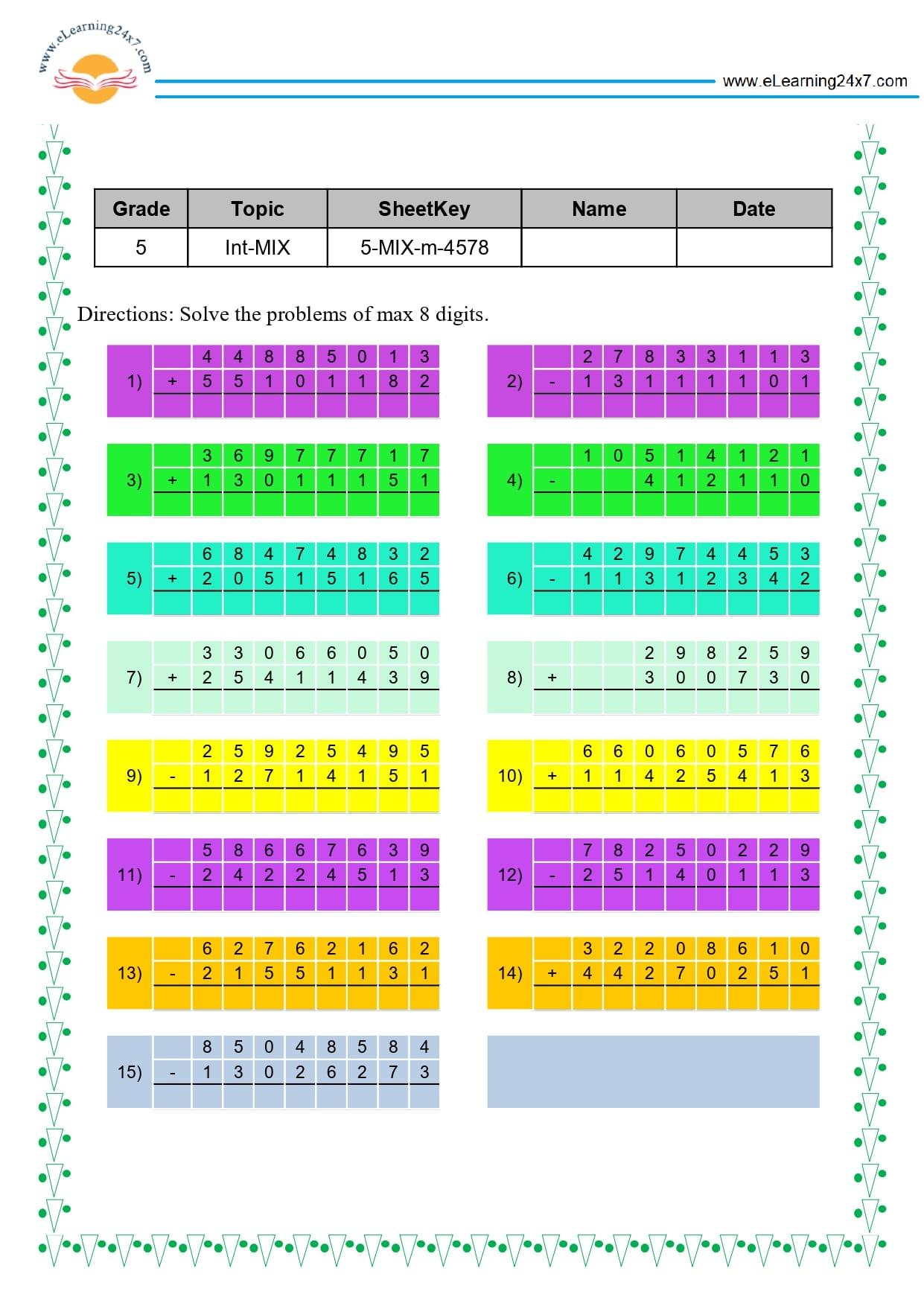 Grade 5 Mixed Sums