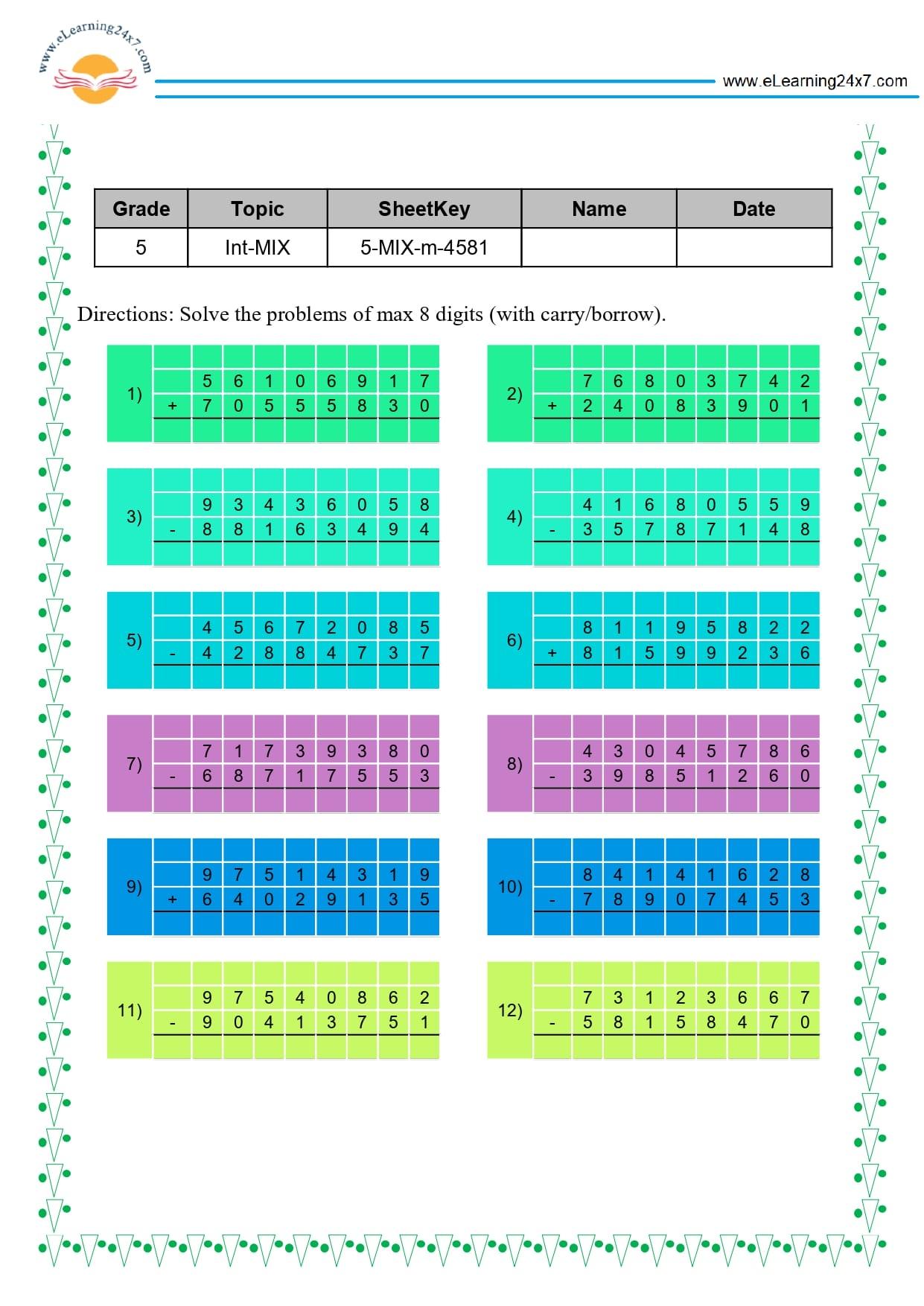 Grade 5 Mixed Sums