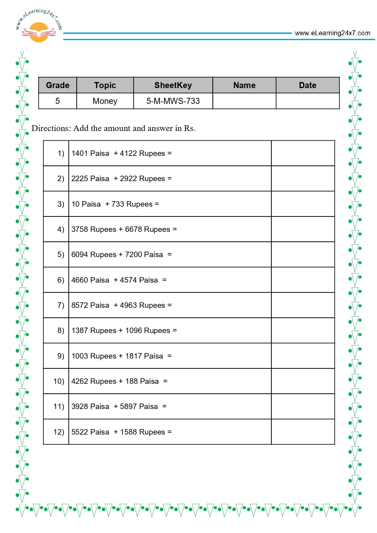 Grade 5 Money Conversion Sums