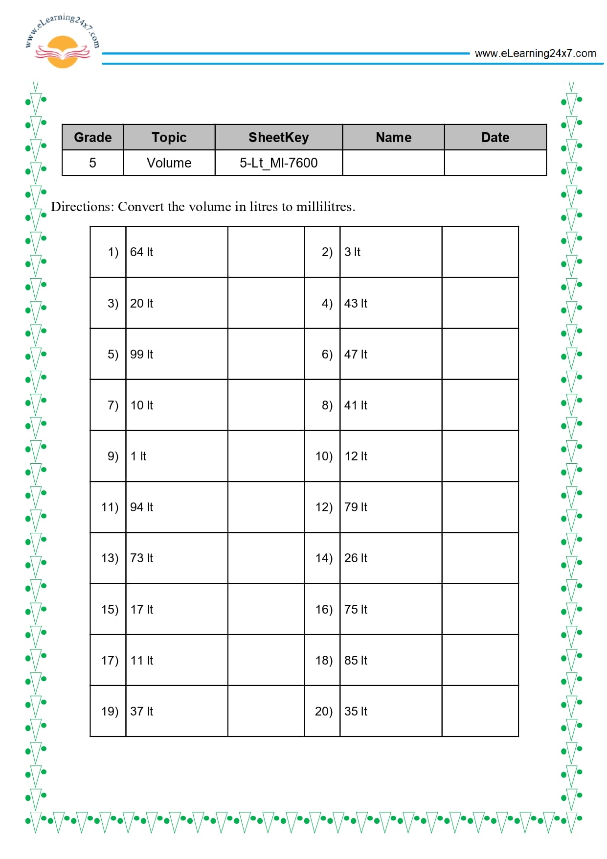 Grade 5 Volume Conversion